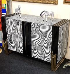 Midcentury Style Black White Murano Glass and Brass Cabinet or Credenza - 3258048