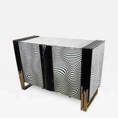 Midcentury Style Black White Murano Glass and Brass Cabinet or Credenza - 3258389