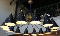 Midcentury Style Brass Chandelier with Black Perforated Shades - 461510