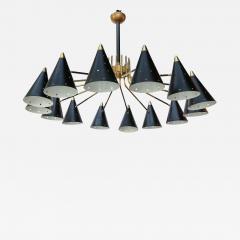 Midcentury Style Brass Chandelier with Black Perforated Shades - 462502