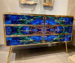 Midcentury Style Brass and Lapis Lazuli Colored Murano Glass Commode - 3230521