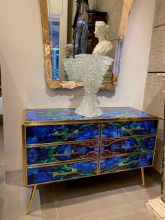 Midcentury Style Brass and Lapis Lazuli Colored Murano Glass Commode - 3230522