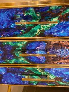 Midcentury Style Brass and Lapis Lazuli Colored Murano Glass Commode - 3230525