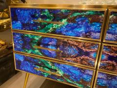 Midcentury Style Brass and Lapis Lazuli Colored Murano Glass Commode - 3230526