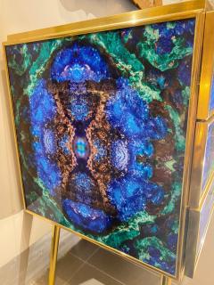 Midcentury Style Brass and Lapis Lazuli Colored Murano Glass Commode - 3230527