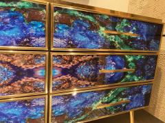 Midcentury Style Brass and Lapis Lazuli Colored Murano Glass Commode - 3230529