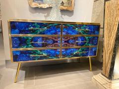 Midcentury Style Brass and Lapis Lazuli Colored Murano Glass Commode - 3230530