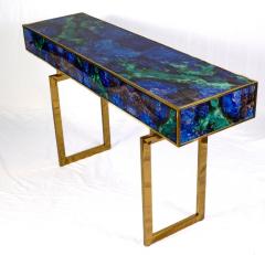 Midcentury Style Brass and Lapis Lazuli Colored Murano Glass Console Table - 3257957