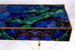 Midcentury Style Brass and Lapis Lazuli Colored Murano Glass Console Table - 3257964