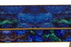Midcentury Style Brass and Lapis Lazuli Colored Murano Glass Console Table - 3257965