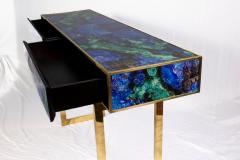 Midcentury Style Brass and Lapis Lazuli Colored Murano Glass Console Table - 3680210