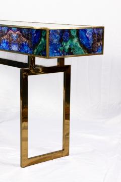 Midcentury Style Brass and Lapis Lazuli Colored Murano Glass Console Table - 3680213