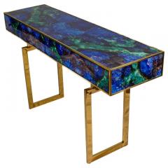 Midcentury Style Brass and Lapis Lazuli Colored Murano Glass Console Table - 3680214