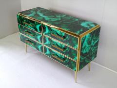 Midcentury Style Brass and Malachite Colored Murano Glass Commode 2020 - 2017887