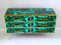 Midcentury Style Brass and Malachite Colored Murano Glass Commode 2020 - 2017889