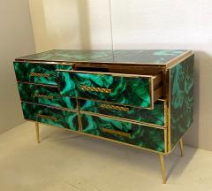 Midcentury Style Brass and Malachite Colored Murano Glass Commode 2020 - 2017890