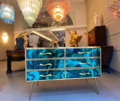 Midcentury Style Brass and Malachite Colored Murano Glass Commode 2020 - 2786996