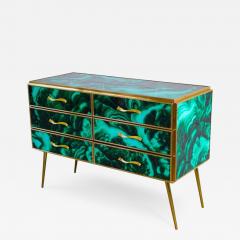 Midcentury Style Brass and Malachite Colored Murano Glass Commode 2020 - 2791390
