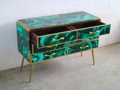 Midcentury Style Brass and Malachite Colored Murano Glass Commode 2020 - 2950057