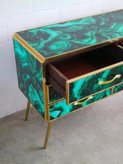 Midcentury Style Brass and Malachite Colored Murano Glass Commode 2020 - 2950060