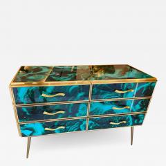 Midcentury Style Brass and Malachite Colored Murano Glass Commode 2020 - 2952461