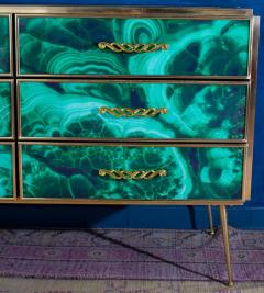 Midcentury Style Brass and Malachite Colored Murano Glass Commode 2020 - 3495504