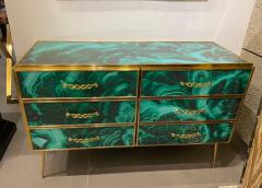 Midcentury Style Brass and Malachite Colored Murano Glass Commode 2020 - 3495510