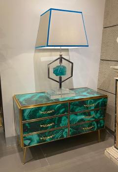 Midcentury Style Brass and Malachite Colored Murano Glass Commode 2020 - 3904449