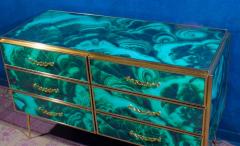 Midcentury Style Brass and Malachite Colored Murano Glass Commode 2020 - 3904451