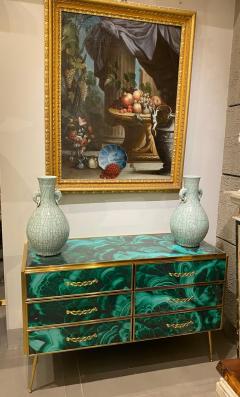 Midcentury Style Brass and Malachite Colored Murano Glass Commode 2020 - 3904453