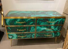 Midcentury Style Brass and Malachite Colored Murano Glass Commode 2020 - 3904454