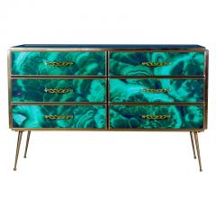 Midcentury Style Brass and Malachite Colored Murano Glass Commode 2020 - 3904457