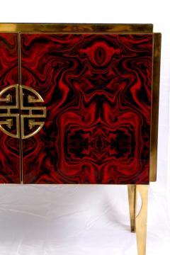 Midcentury Style Brass and Red Fantasy Murano Glass Bar Cabinet 2020 - 3287841