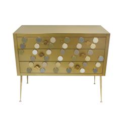 Midcentury Style Wood Colored Glass and Brass Italian Commode by L A Studio - 1890701