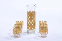 Midcentury Tudor Style 22 Karat Gold Cocktail Mixer and Set of 6 Glasses - 1976793