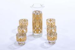 Midcentury Tudor Style 22 Karat Gold Cocktail Mixer and Set of 6 Glasses - 1976799