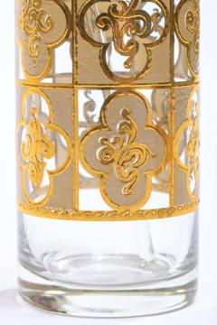Midcentury Tudor Style 22 Karat Gold Cocktail Mixer and Set of 6 Glasses - 1976802