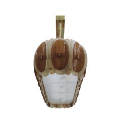 Midmodern Style Italian Brass Pendant Lamp With Brown And Beige Murano Glass - 4534511