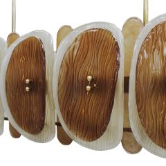 Midmodern Style Italian Brass Pendant Lamp With Brown And Beige Murano Glass - 4534519