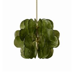 Midmodern Style Italian Brass Pendant Lamps with Bright Green Murano Glass Slabs - 4497418