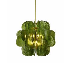 Midmodern Style Italian Brass Pendant Lamps with Bright Green Murano Glass Slabs - 4497419