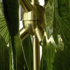 Midmodern Style Italian Brass Pendant Lamps with Bright Green Murano Glass Slabs - 4497421