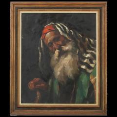Miklos Mihalovits Judaica Hungarian Oil Painting of a Rabbi By Miklos Mihalovits - 3880984