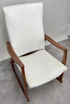 Mil Baughman Style MCM in White Faux Leather Rocking Chair - 3494017