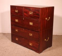 Military Or Campaign Chest Of Drawers In Mahogany 19th Century - 4194501