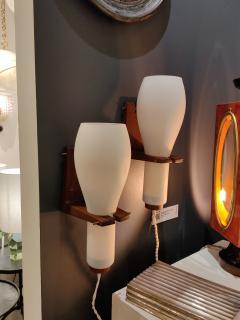 Milk Glass and Teak Wall Lights by Philips Netherlands 1960s - 2994880