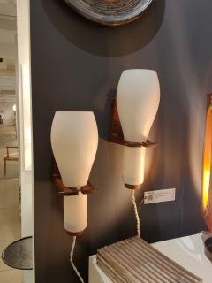 Milk Glass and Teak Wall Lights by Philips Netherlands 1960s - 2994881