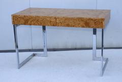 Milo Baughman 1970s Milo Baughman Attributed Burl wood And Chrome Two Drawer Desk - 4597415