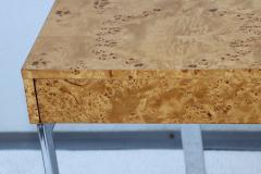 Milo Baughman 1970s Milo Baughman Attributed Burl wood And Chrome Two Drawer Desk - 4597423