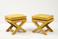 Milo Baughman 1970s X Base Ottomans In Velvet Attributed To Milo Baughman - 4227877